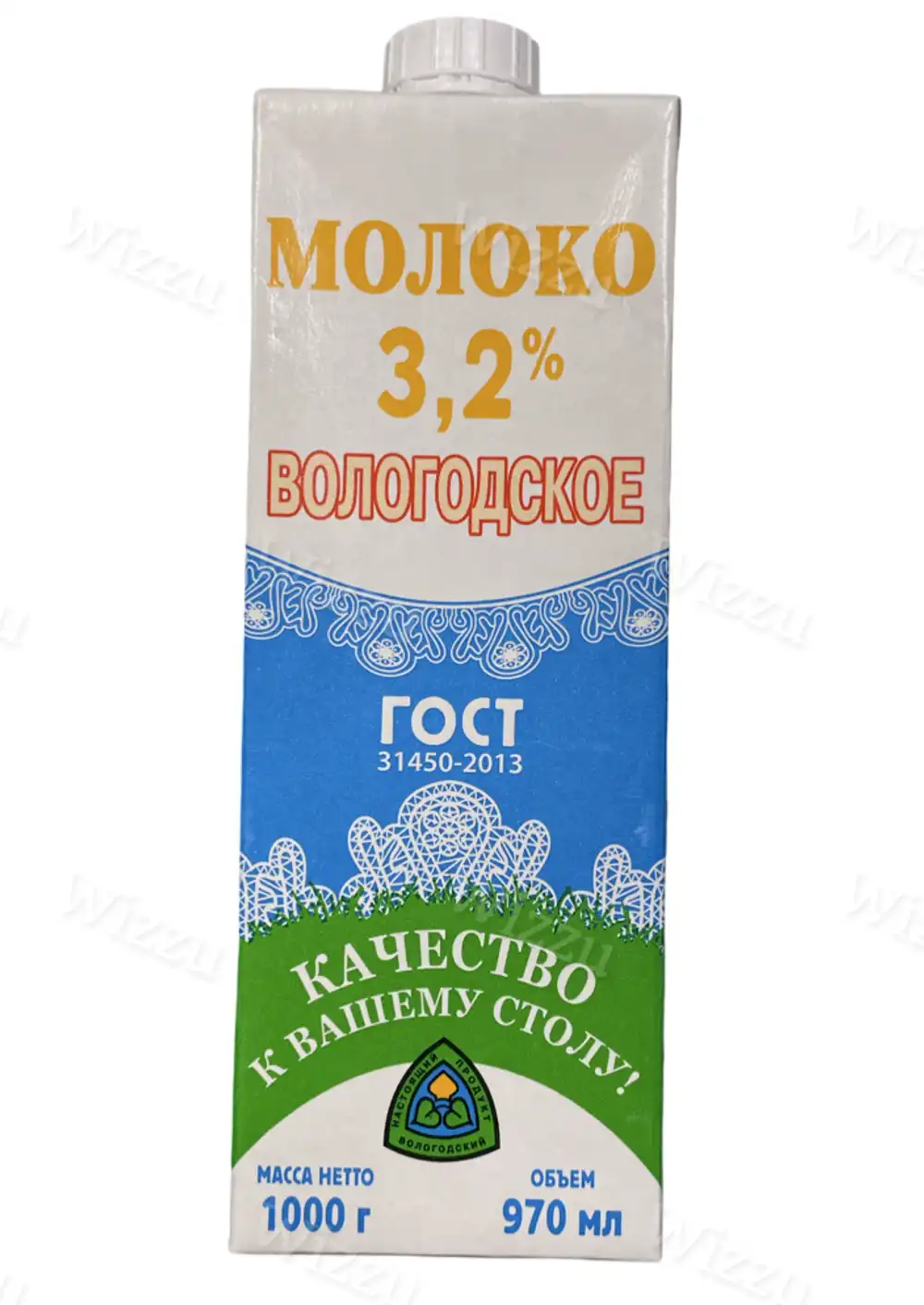 Молоко питьевое ультрапаст.Вологодское 3,2% 970мл