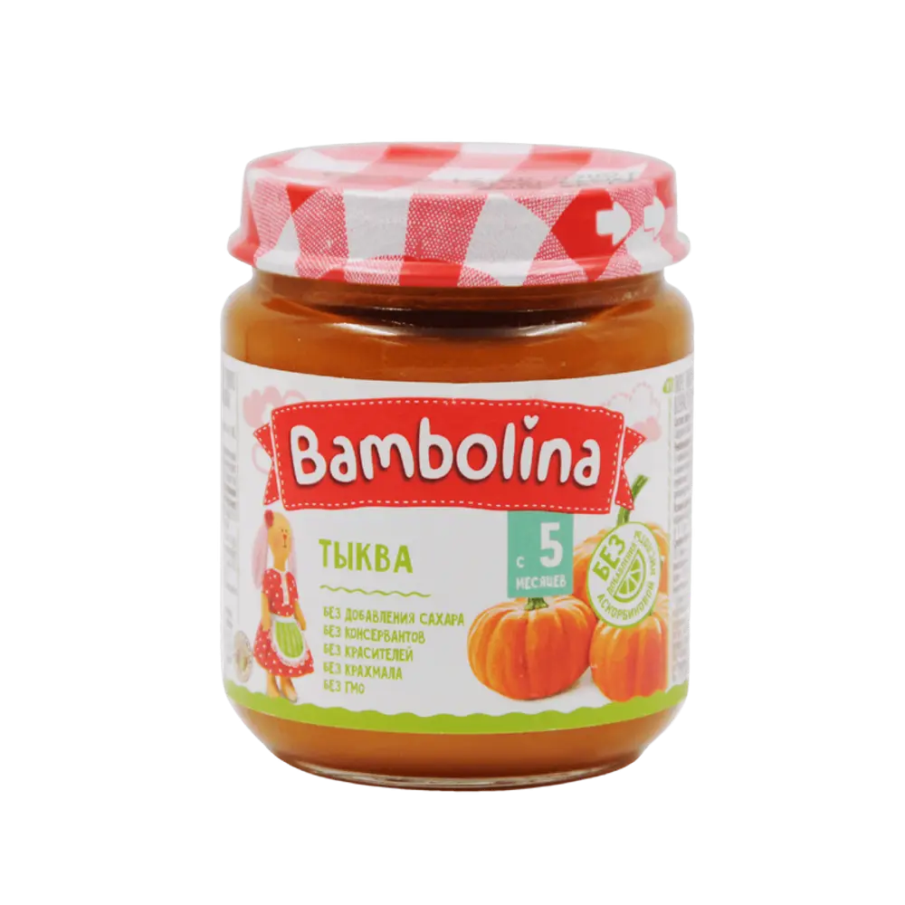 Пюре тыквенное Bambolina для питания детей с 5 мес., гомогенизированное, стерилизованное, стеклянная