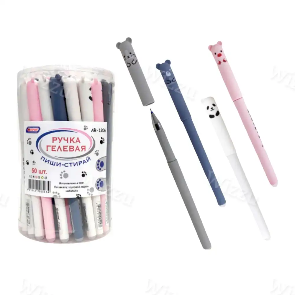 РУЧКА ГЕЛЕВАЯ ПИШИ-СТИРАЙ "ASMAR", ЦВЕТ-СИНИЙ, "ЗВЕРЯТА", SOFT ПОКРЫТИЕ в блоке 50шт AR-1206