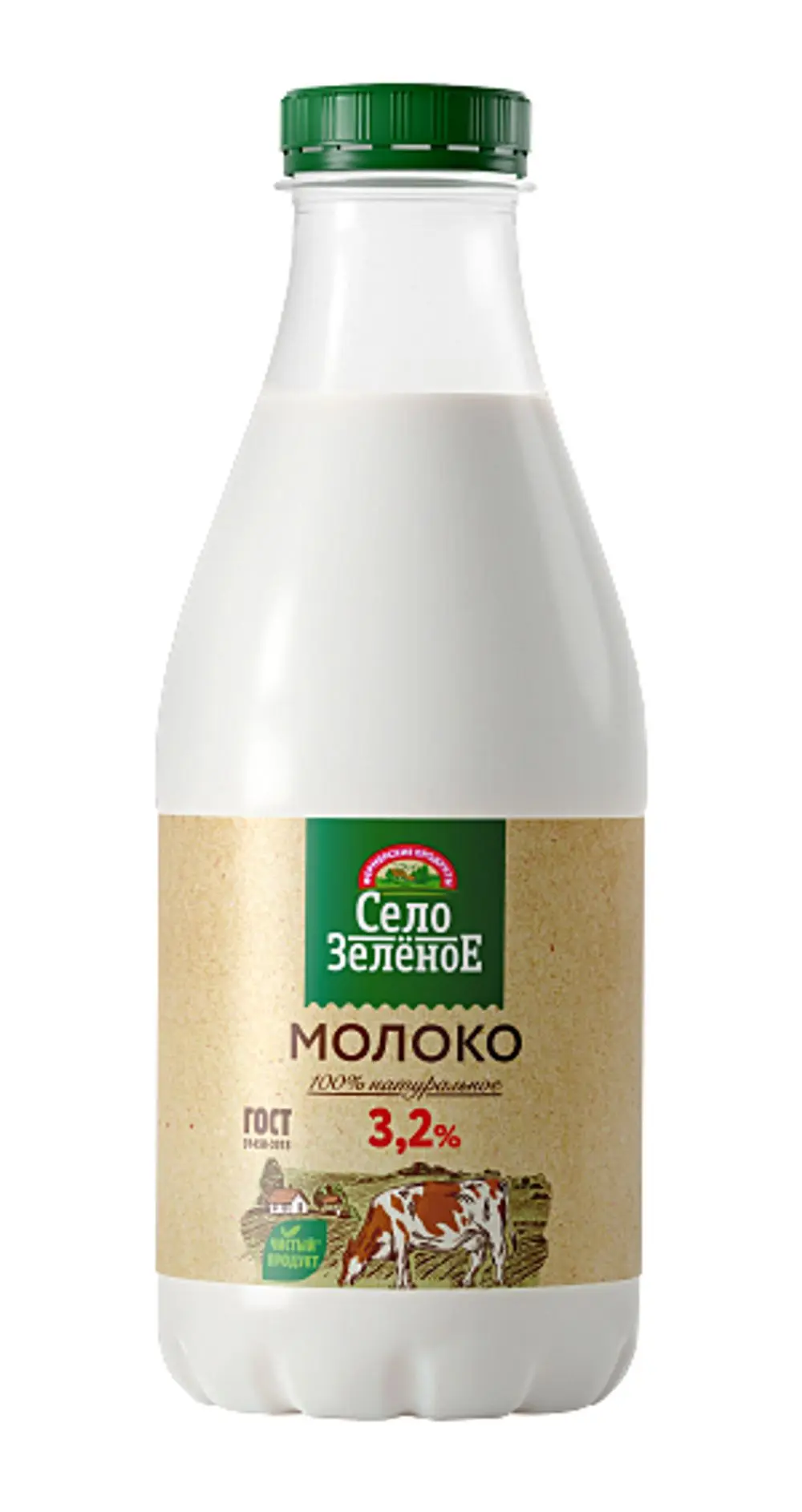 Молоко "Село Зеленое" 3.2%, пэт бутылка, 930г