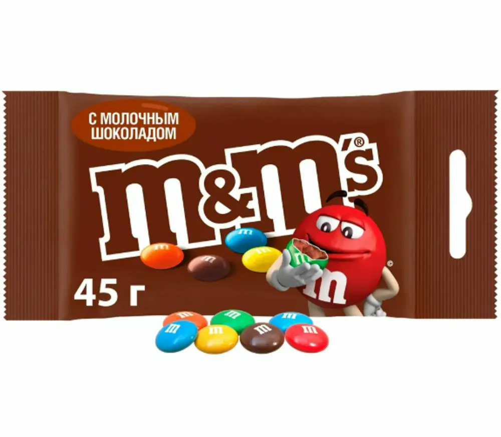 Драже M&M's с молочным шоколадом в глазури, 45г