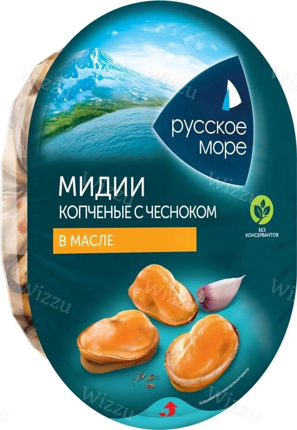 Мясо мидии чилийской Русское Море в масле с чесноком и зеленью180г, шт