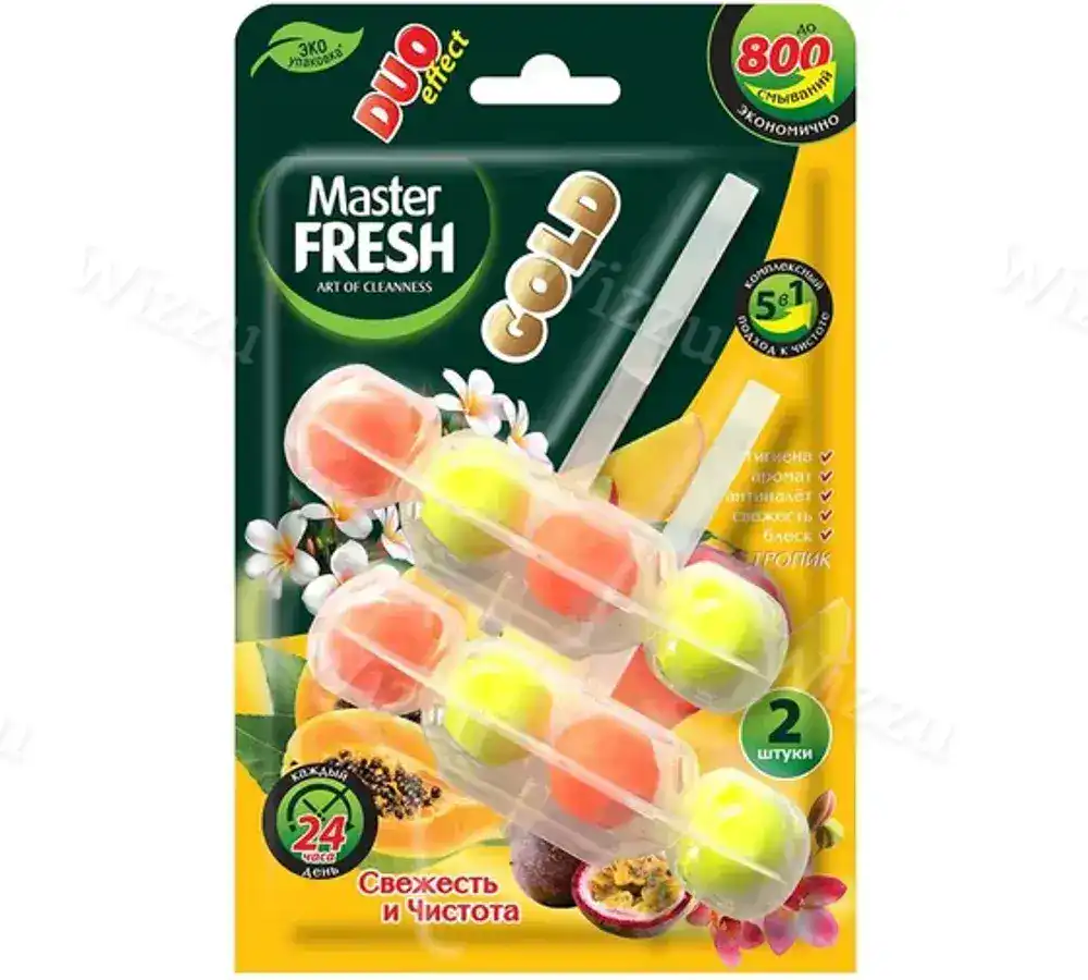 Подвесной блок Мастер фреш для унитаза Gold Duo Effect Тропик 5в1