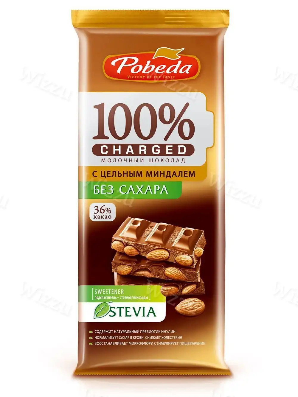 Молочный шоколад без сахара цельным миндалем "Чаржед", 90г