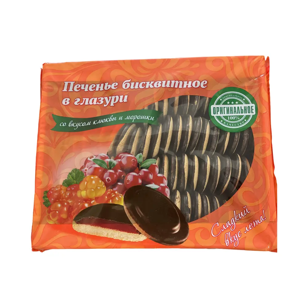 Печенье бисквитное глазированное со вкусом клюквы и морошки, КиКо, 1.2кг