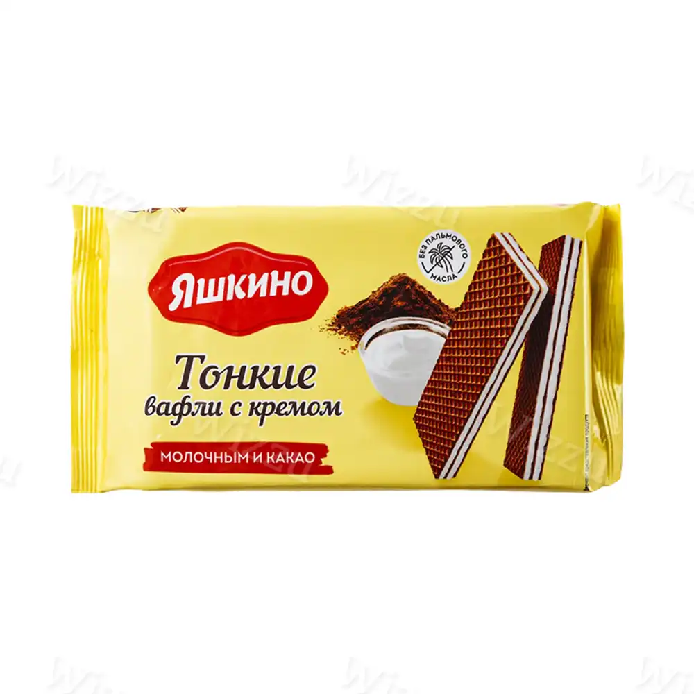 Вафли Яшкино тонкие с какао и молочным кремом 144г, шт