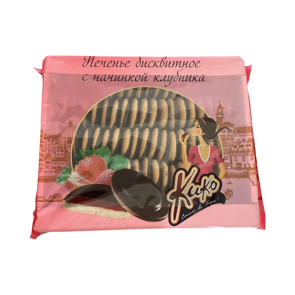 Печенье бисквитное глазированное с начинкой "Клубника", КиКо, 1.2кг