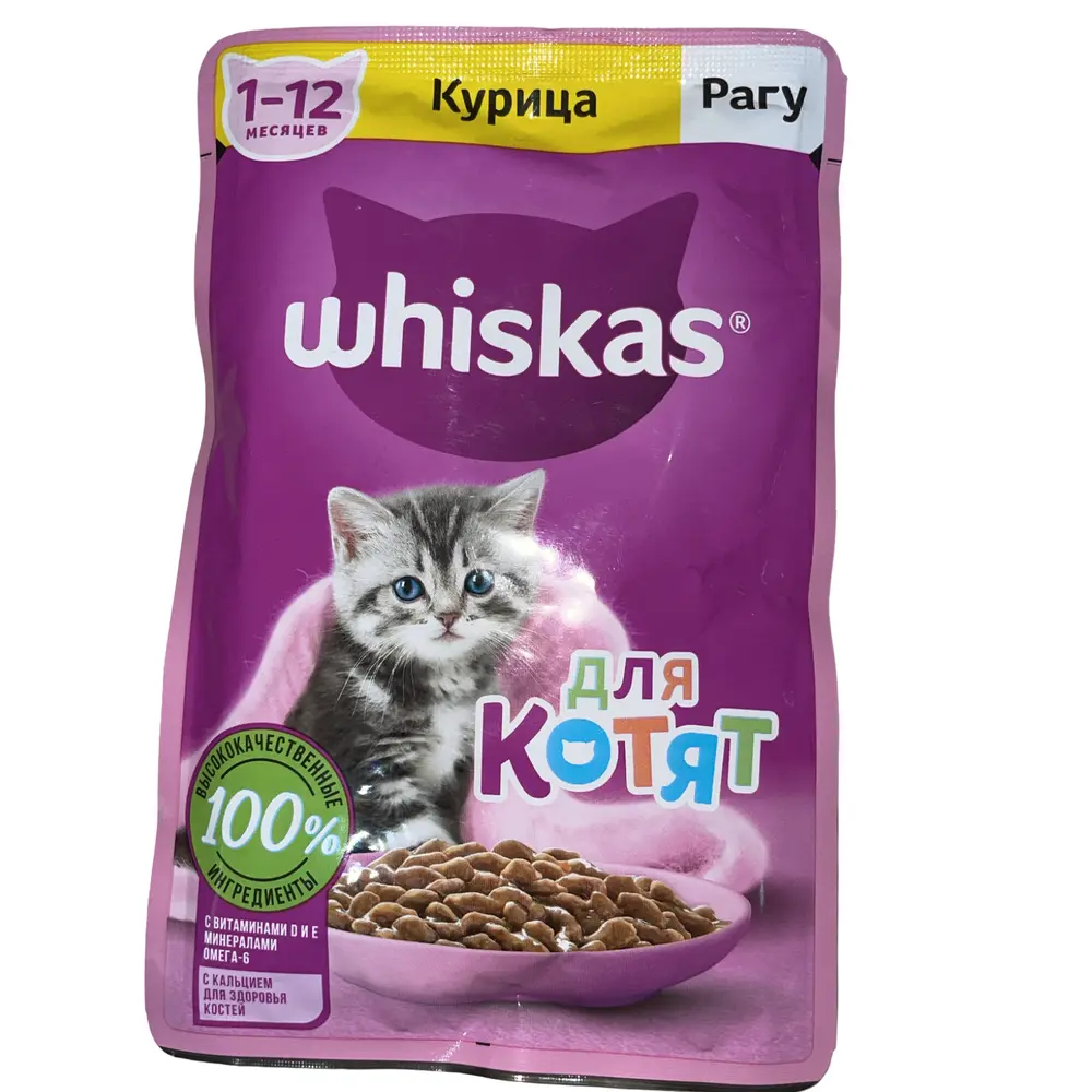 Корм для кошек влажный Whiskas рагу курица д/котят, 75г