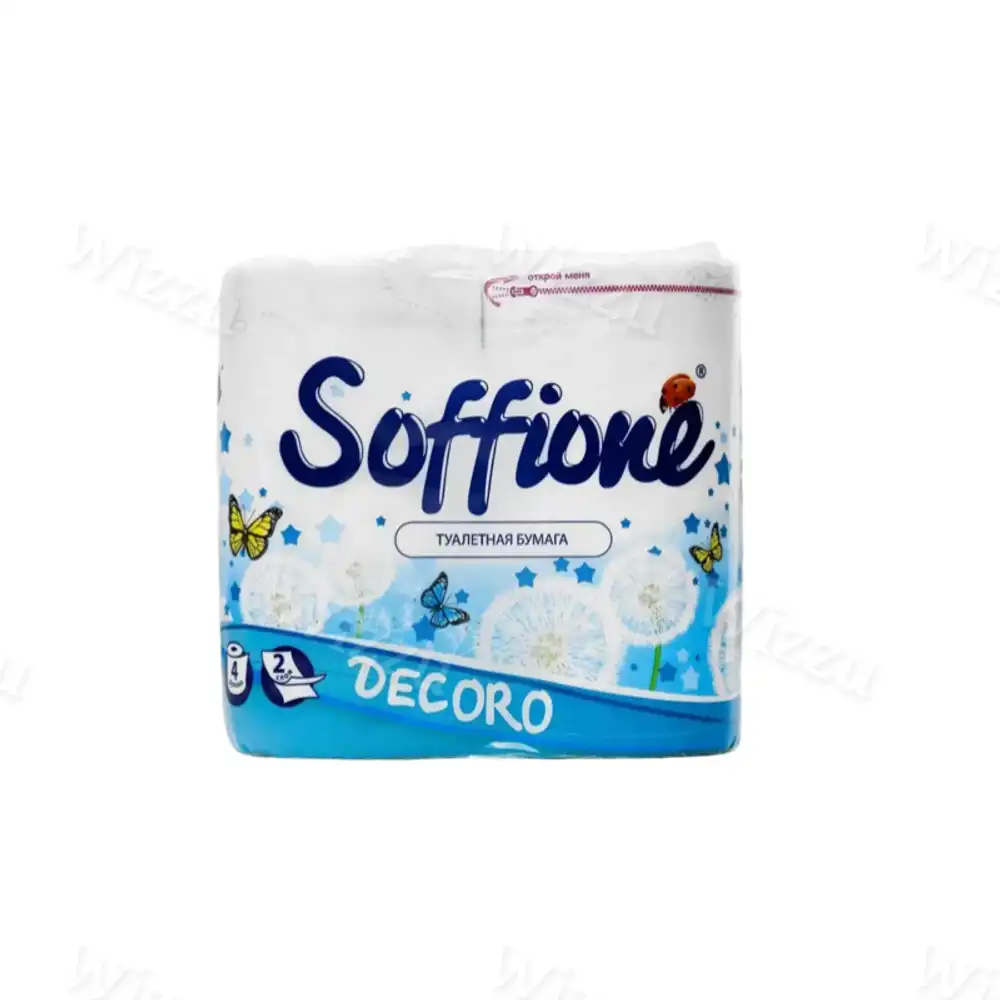 Туалетная бумага Соффионе Decoro Blue 2 слоя 4 рулона, шт