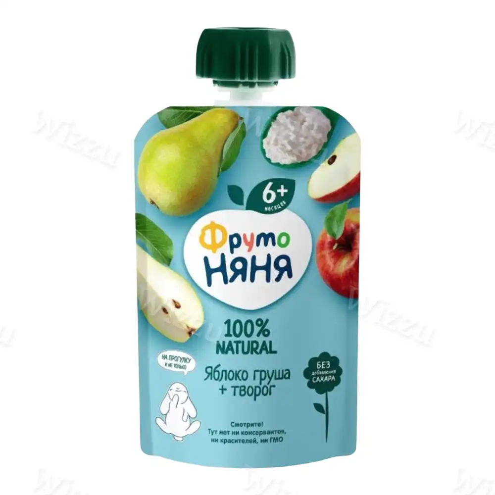 Детское пюре "ФрутоНяня" Яблоко,груша с творогом д/пак 90гр