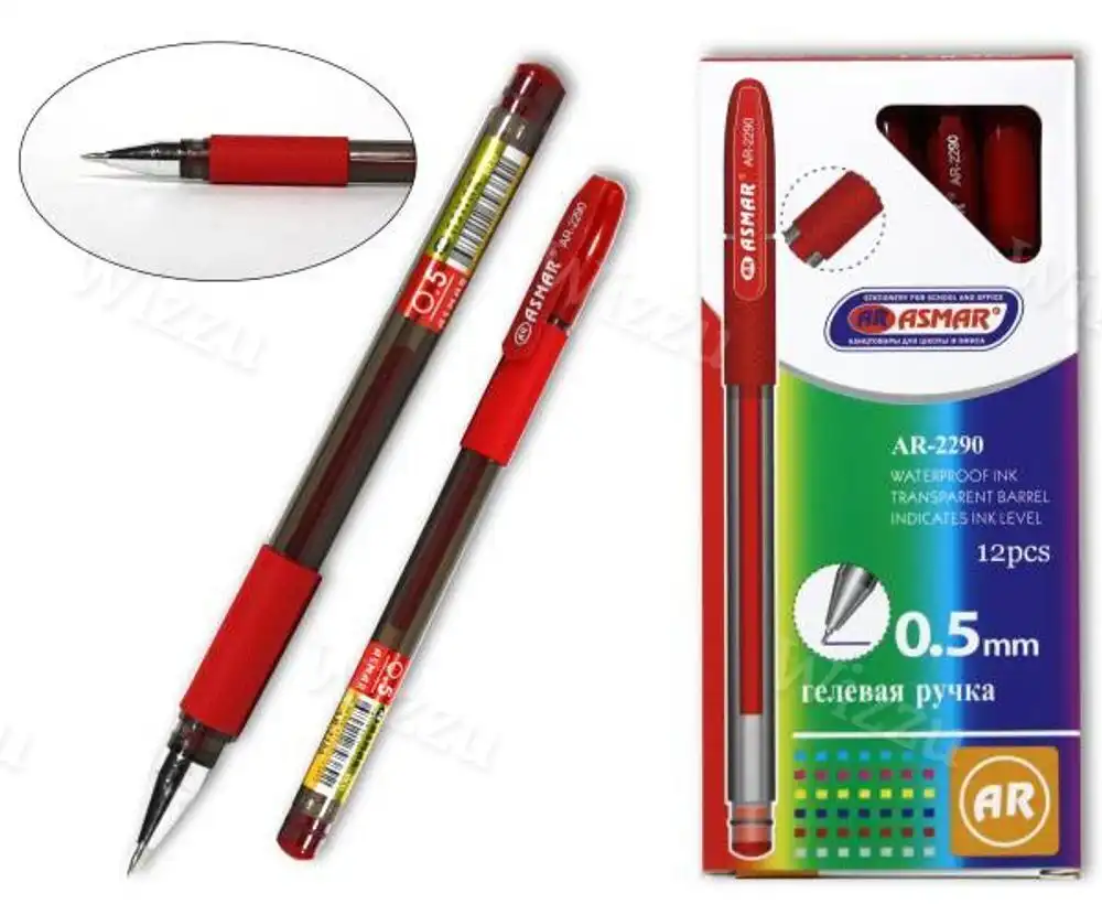 РУЧКА ГЕЛЕВАЯ "ASMAR" СИНЯЯ С РЕЗИН. ДЕРЖАТЕЛЕМ в блоке 12шт AR-2290/СИНЯЯ