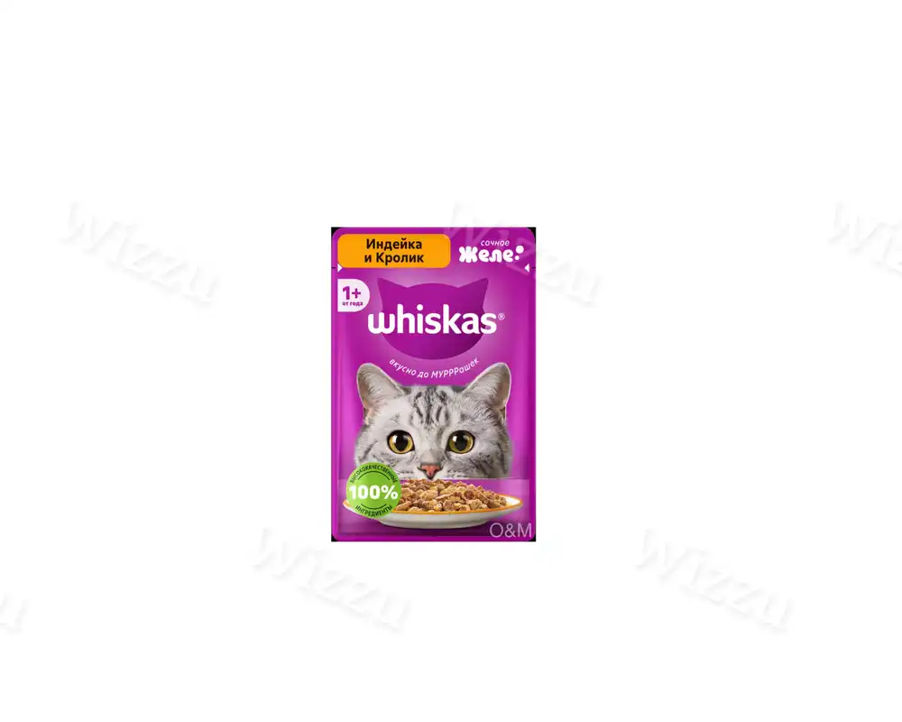 Корм желе "Whiskas" от 1 года желе Индейка/кролик 75г