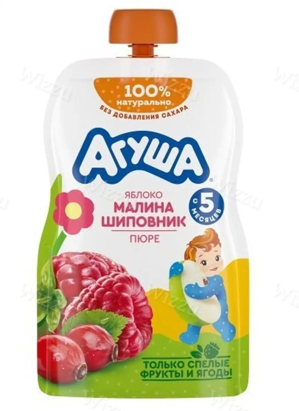 Детское пюре "Агуша" пауч Яблоко малина шиповник 90г, шт