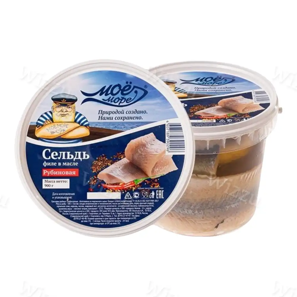 900гр. Сельдь филе-кусочки в масле (ЕЛОЧКА) "Рубиновая" "Мое море" 1/20