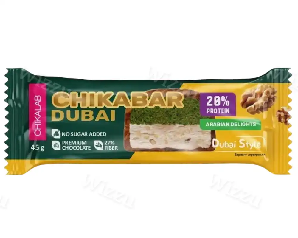 Батончик глаз.протеиновый CHIKABAR DUBAI Грецкий орех с фисташкой и хрустящим тестом 20% 45гр