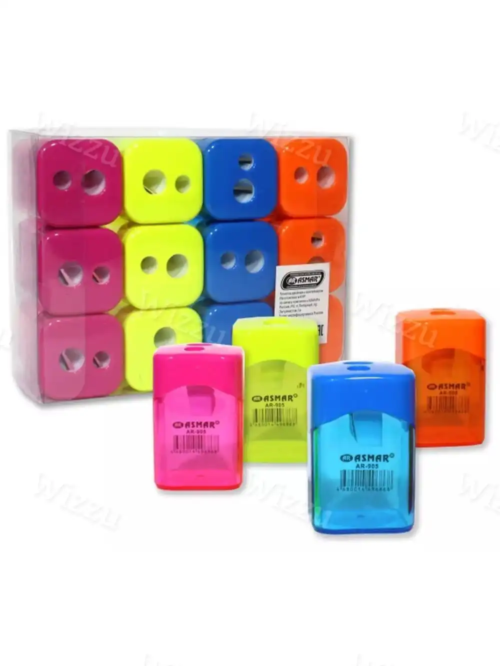 ТОЧИЛКА ДВОЙНАЯ С КОНТЕЙНЕРОМ ЦВЕТНАЯ "ASMAR" 24шт. AR-942