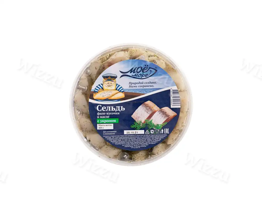 Сельдь филе-кусочки в масле (елочка) с укропом мое море 400гр