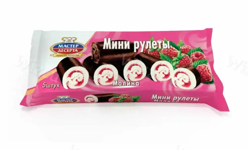 Мини-рулеты бисквитные "Мастер Десерта" с кремом и фруктово-ягодной начинкой малина 175г