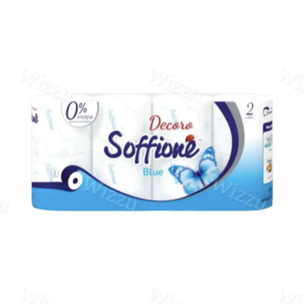 Туалетная бумага Soffione Decoro Blue голубая 2сл. 8рул.