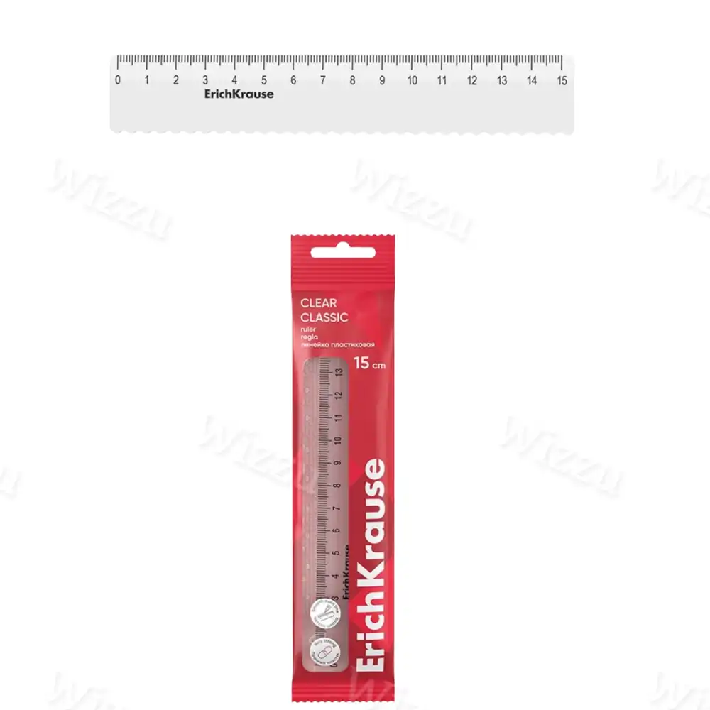 Линейка с волнистым краем пластиковая ErichKrause Clear 15см,прозрачная