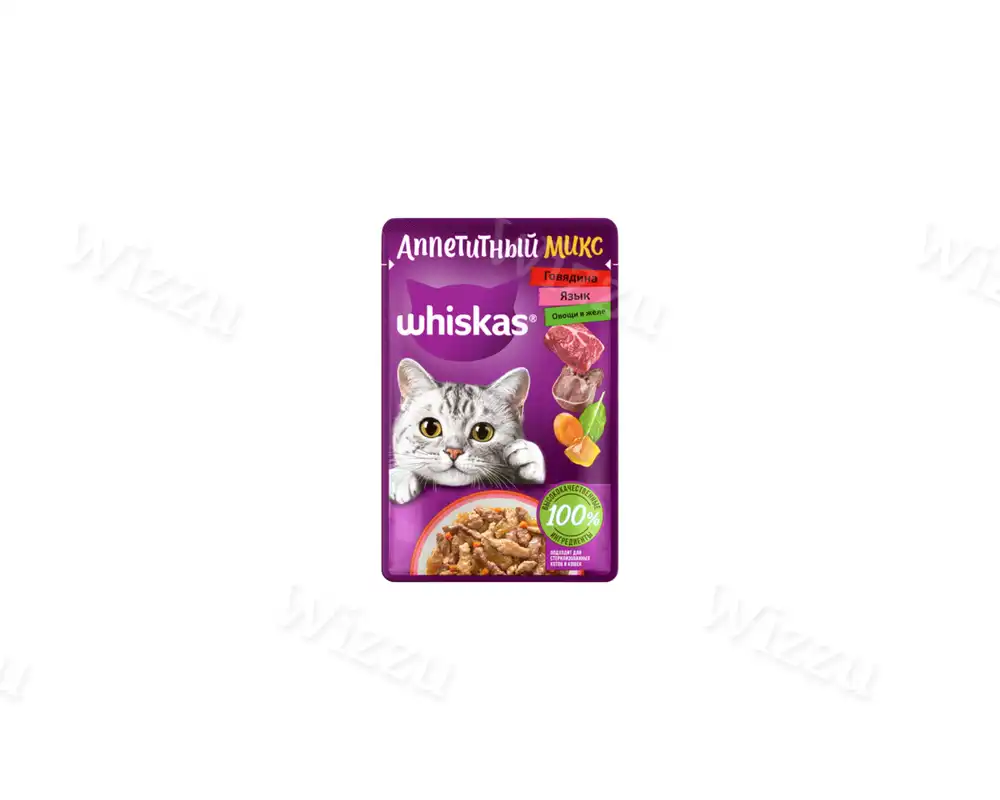 Корм желе "Whiskas" Рагу Говядина/язык/овощи 75г