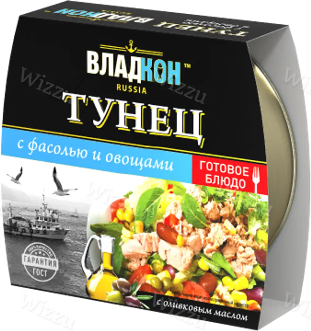 Тунец натуральный желтоперый с фасолью и овощами в масле жб №2 160гр Владкон