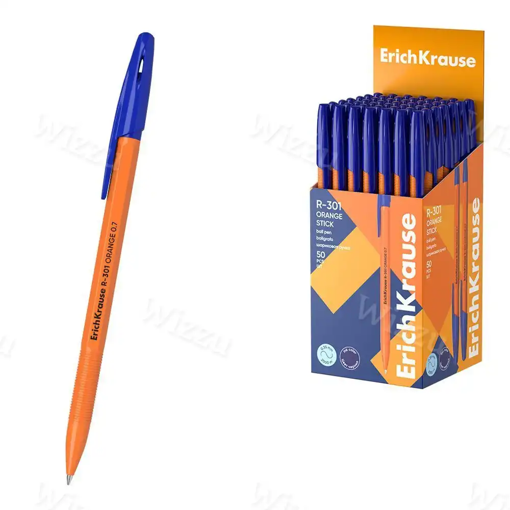 Ручка шариковая ErichKrause R-301 Stick Orange 0.7 цвет чернил синий 70шт в стакане. Арт. 63068