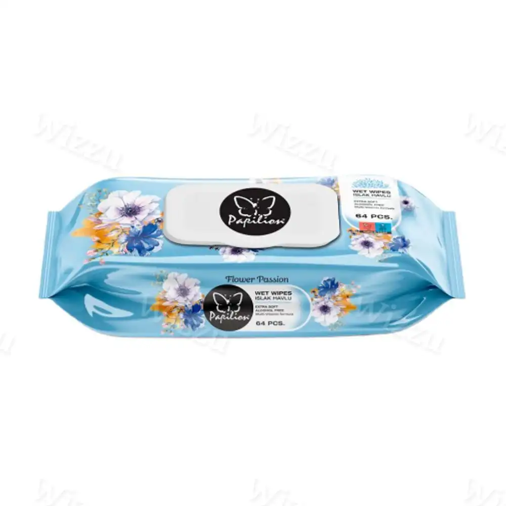 Влажные салфетки "Papilion" Синий цветок 64шт