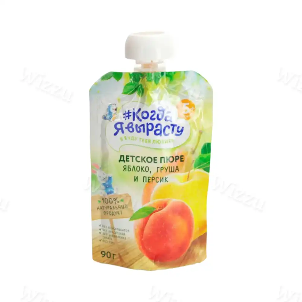Детское пюре "Когда Я Вырасту" Яблоко-Груша-Персик без сахара 90гр