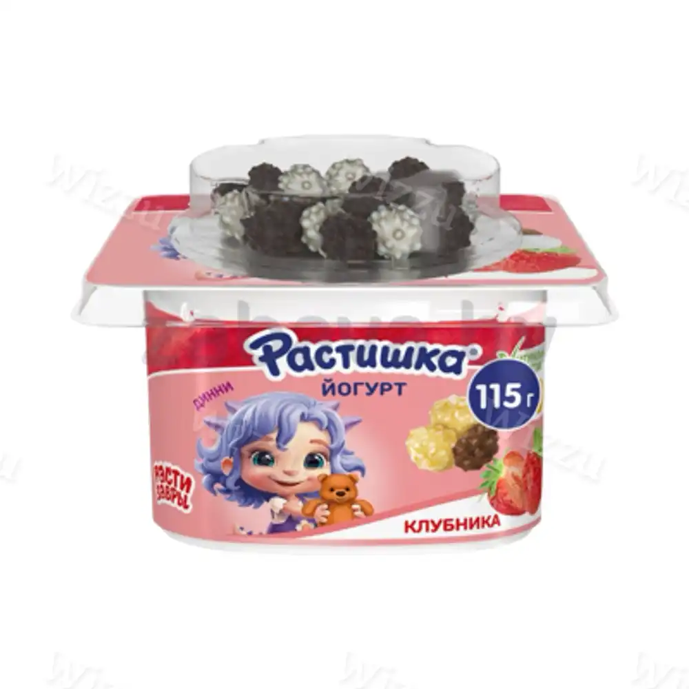 Йогурт "Растишка" Клубника с глаз. драже 115г