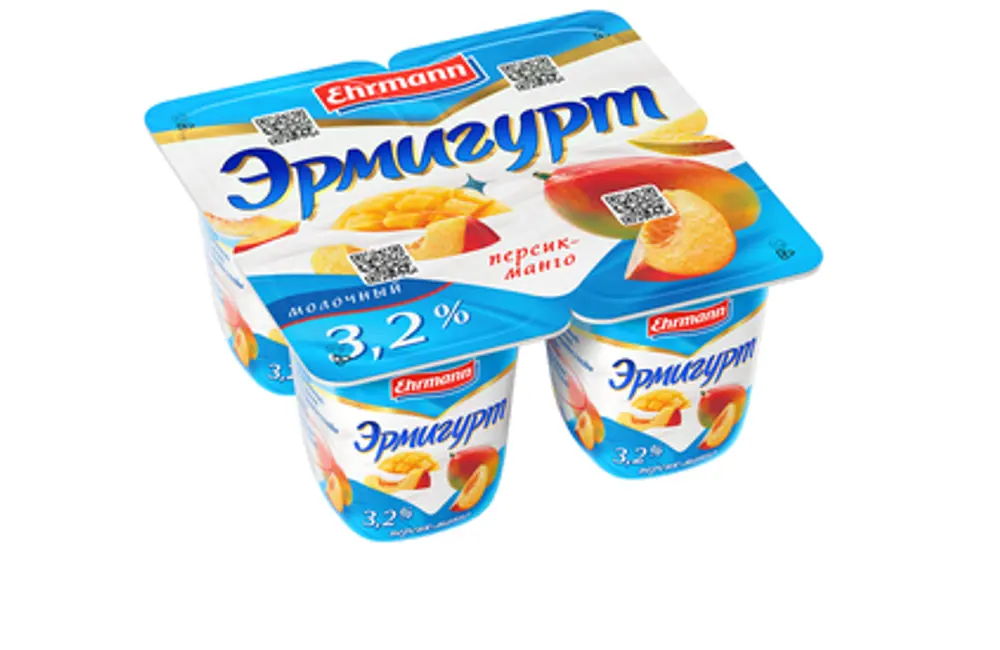 Йогурт молочный Эрмигурт персик манго 3.2%, 100г