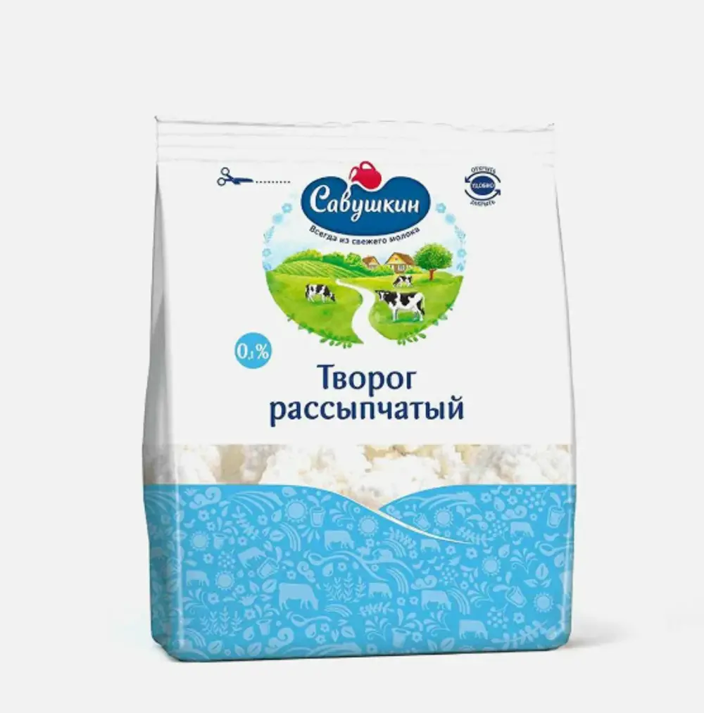 Творог рассыпчатый обезжиренный ТМ Савушкин, 350г