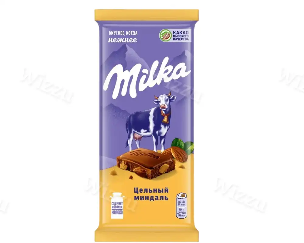Шоколадная плитка Milka цельный миндаль 80гр