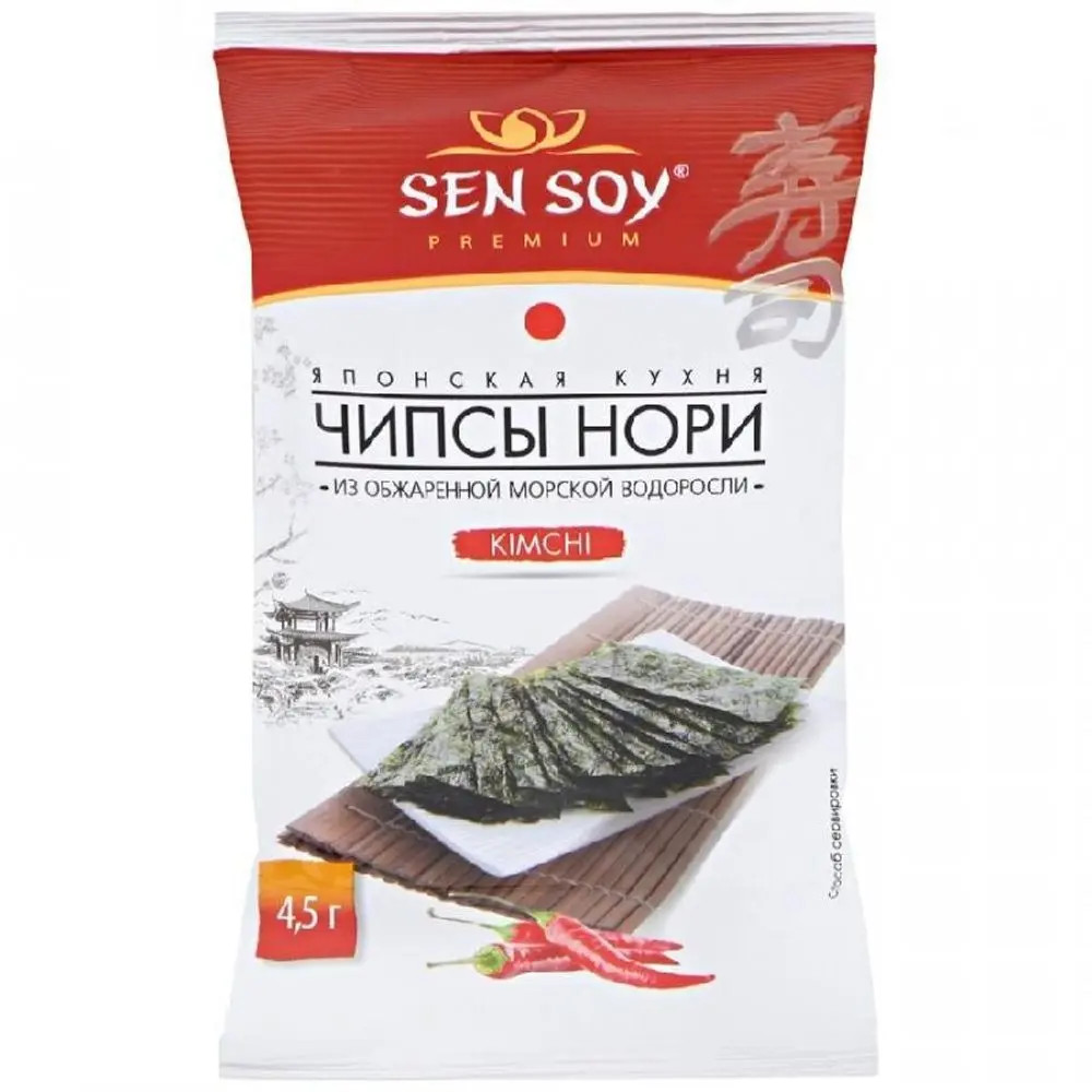 Чипсы Sen Soy Нори из сушеных морских водорослей "Kimchi", 4.5г