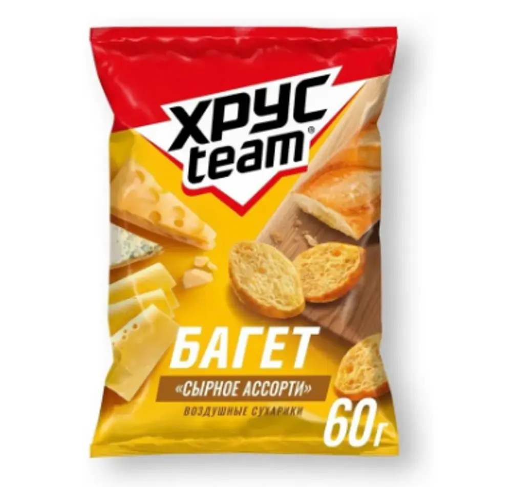 Сухарики Хрусteam "Багет" со вкусом сырного ассорти, 60г
