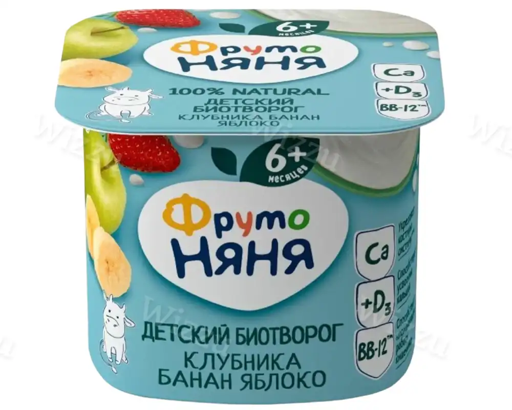 Биотворог ФрутоНяня 4,2% 100г клубника, банан, яблоко, шт