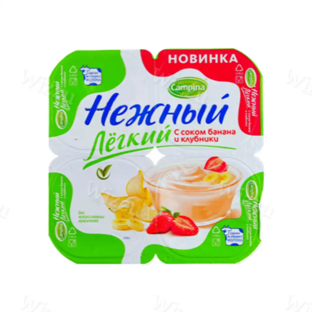 Йогуртный продукт Нежный с соком Банана и Клубники 95гр
