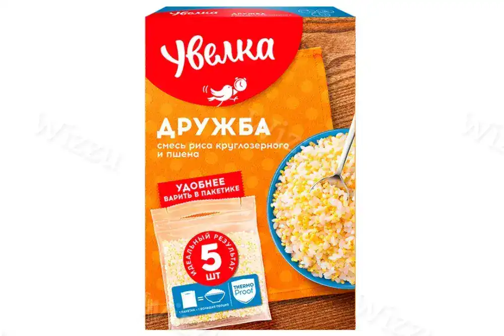 Увелка смесь в пакетиках Круглозерный и пшено шлиф.Дружба 400гр