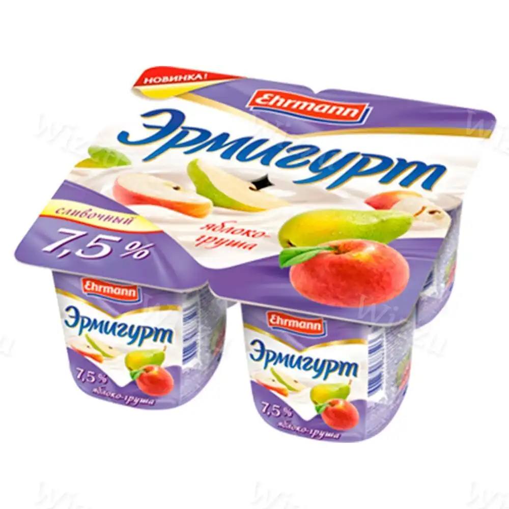 Йогуртный продукт Эрмигурт 7,5% яблоко груша 100г, шт