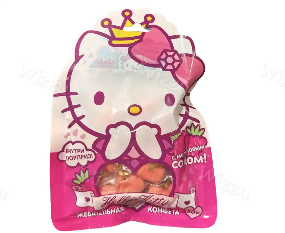 Мягкая карамель в упаковке Hello Kitty с малиновым соком 50гр