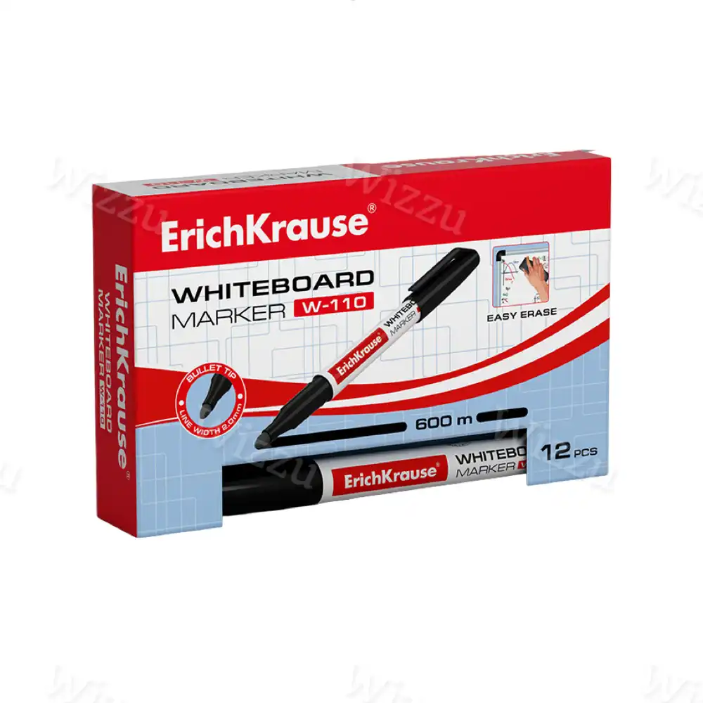 Маркер для досок ErichKrause W-110, цвет чернил черный (в коробке по 12 шт.) Арт.56915