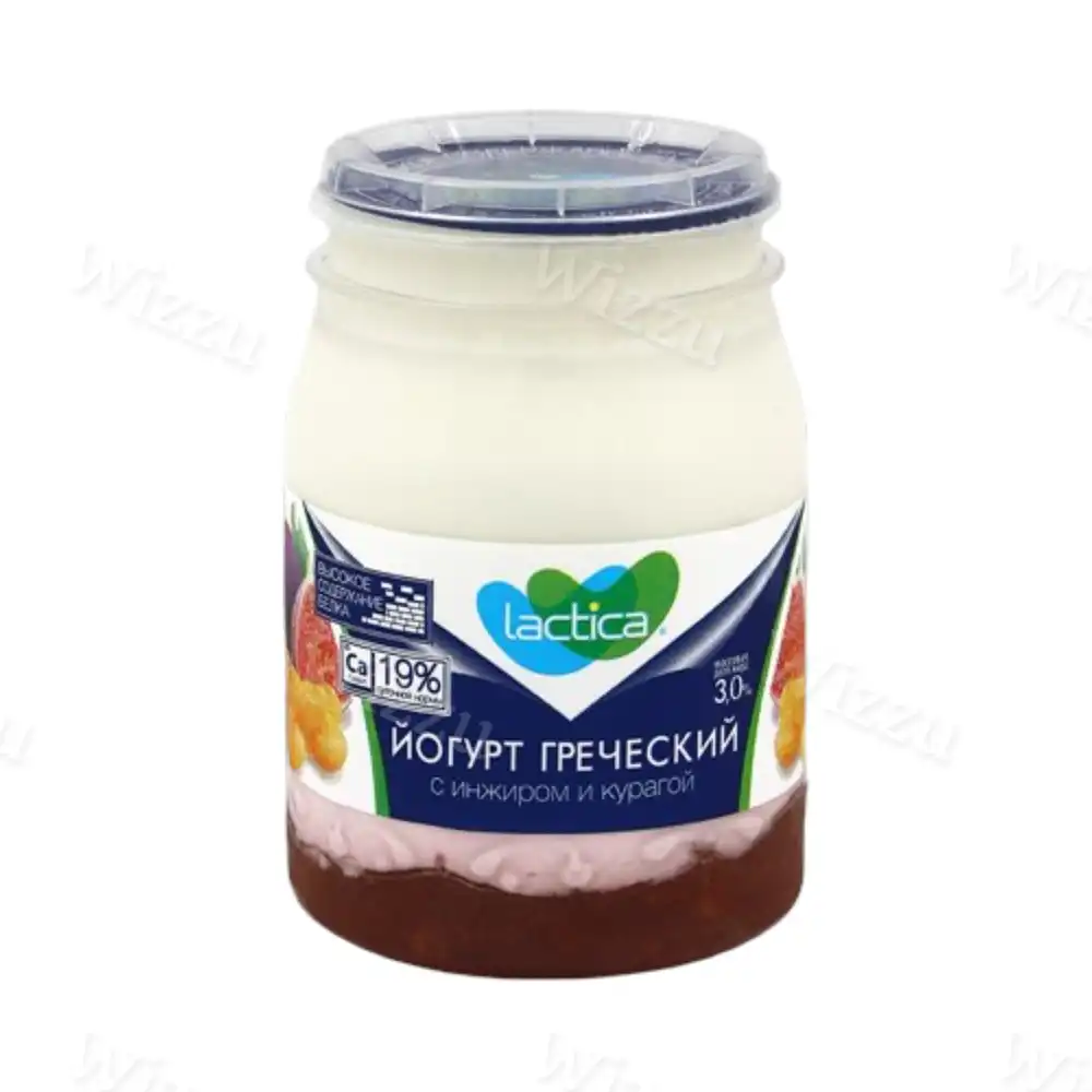 Йогурт Греческий двухслойный "Lactica" с инжиром и курагой 190гр