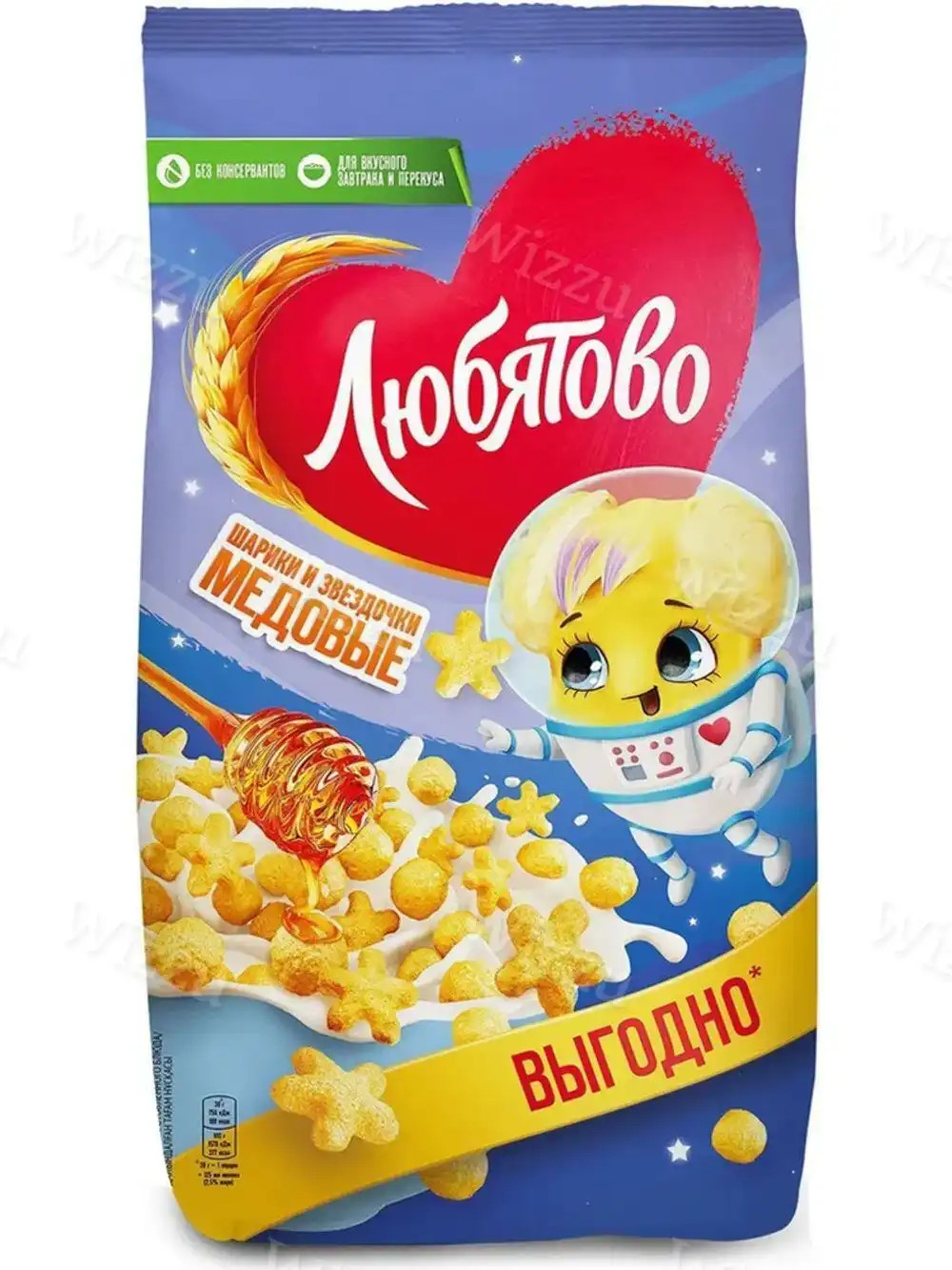 Готовый завтрак Шарики и звездочки Любятово Медовые 420г, шт