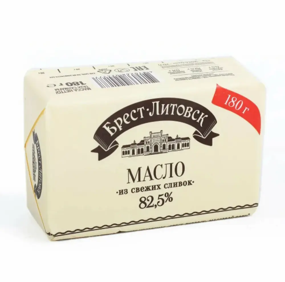 Масло сладко-сливочное "Брест-Литовск" Несоленое, высший сорт, 82.5%, "Савушкин продукт", 180г