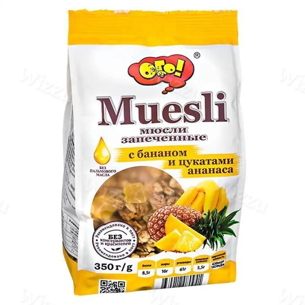 Мюсли Ого! запеченные с бананом и цукатами ананаса 350г, шт