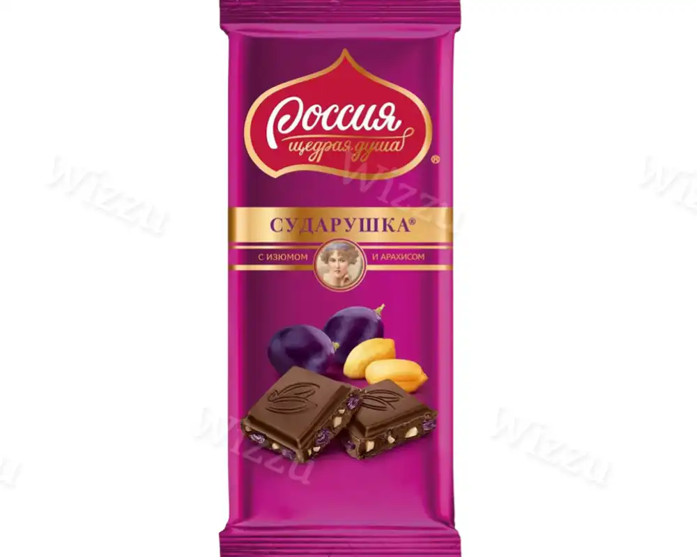 Шоколад Сударушка мол с изюмом и арахисом 82г, шт