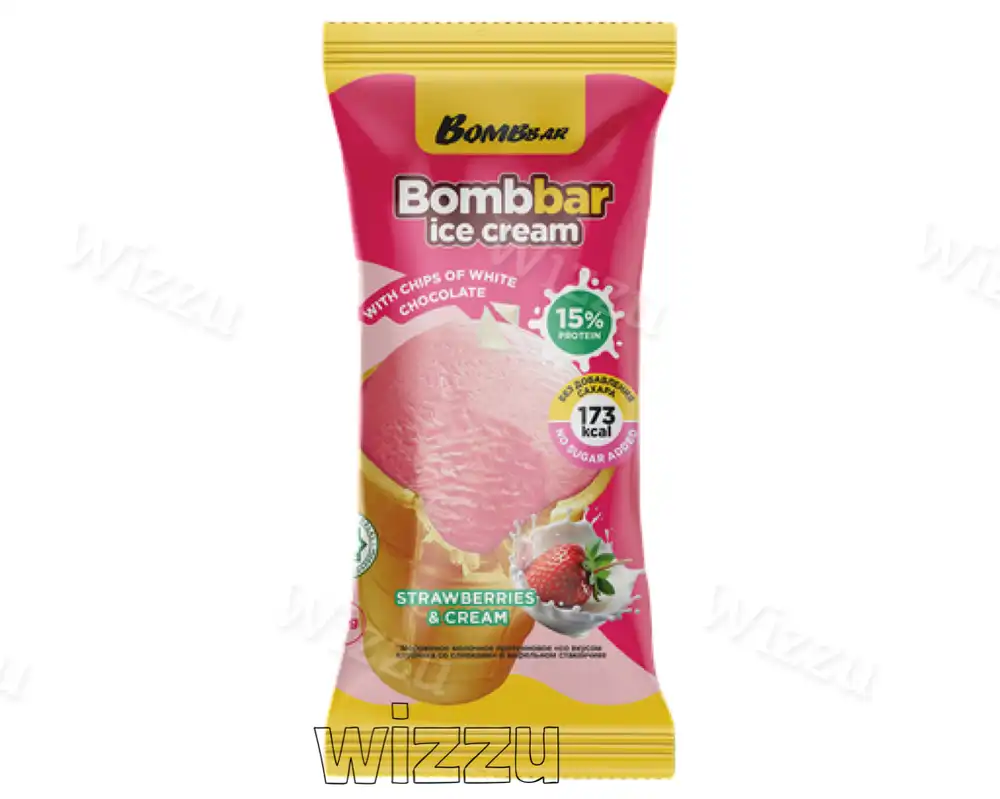 Мороженое Bombbar в вафельном стаканчике Клубника со сливками Без Сахара 90гр