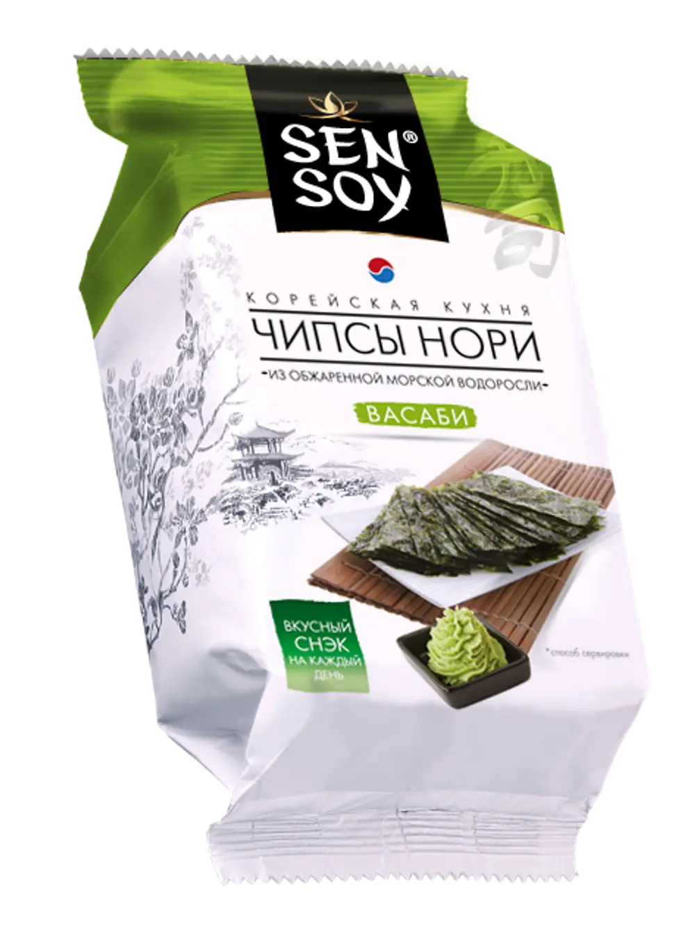 Чипсы нори wasabi из морской капусты Sen Soy, 4.5г