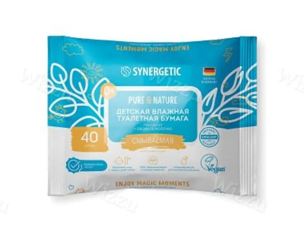 "Synergetic" Детская влажная туалетная бумага Pure&Nature Пантенол и Овсяное молоко 40шт